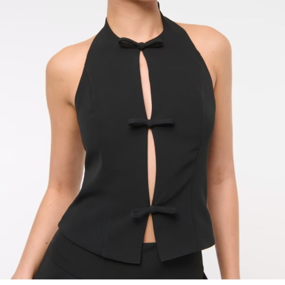 Abercrombie & Fitch Black Halter Keyhole Top with Knot Details